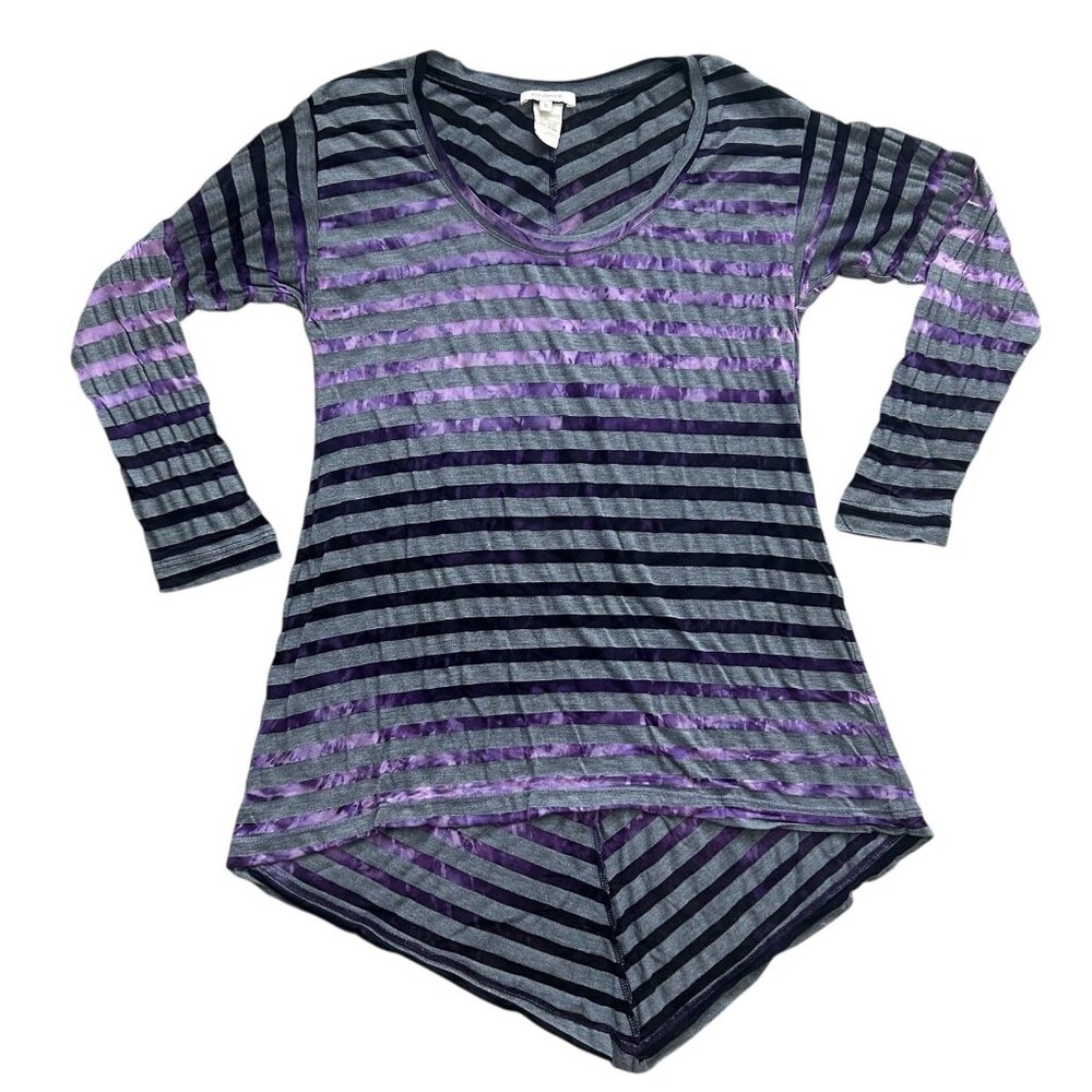 Sundance‎ Top Womens Small Purple Gray Tunic Striped Velvet Trim Made In USA